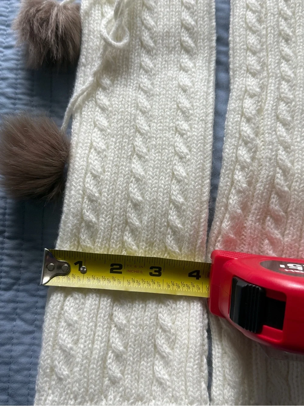 Cream Cable-Knit Women’s Leg Warmers with Pom Pom